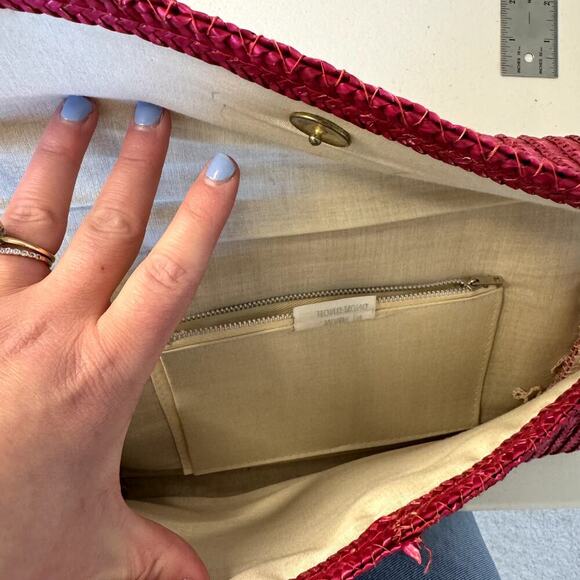 Vintage 60s 70s Woven Straw Envelope Clutch Bag Red Pink - Picture 5 of 6